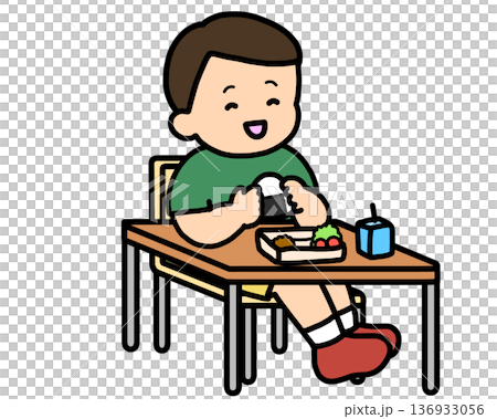 School life: Asian boy eating rice ball School life: Asian boy eating rice ball 136933056