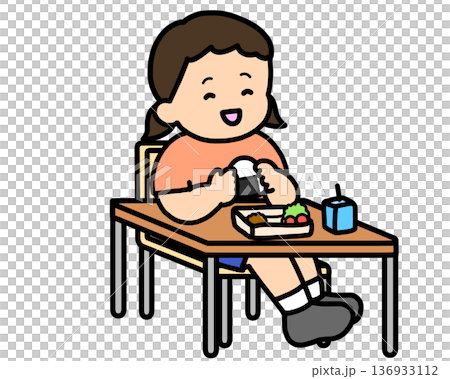 学校生活 おにぎりを食べるアジア人の女の子 学校生活 おにぎりを食べるアジア人の女の子 136933112