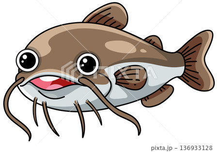 Cute Brown Catfish Vector Illustration Isolated on White Background Cute Brown Catfish Vector Illustration Isolated on White Background 136933128