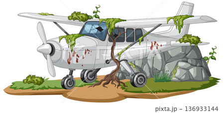 Abandoned Small Airplane Overgrown with Moss and Vines Abandoned Small Airplane Overgrown with Moss and Vines 136933144