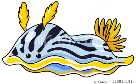 Cute Cartoon Nudibranch Sea Slug Vector Illustration on White Background 136933151