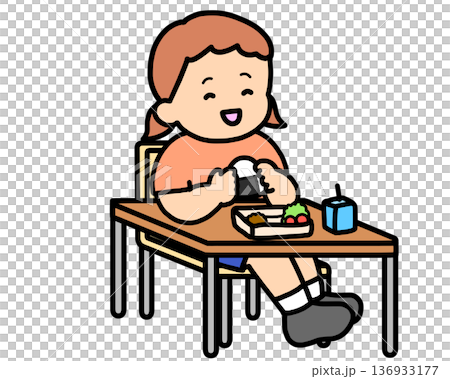 School life: Brown-haired girl eating rice ball School life: Brown-haired girl eating rice ball 136933177