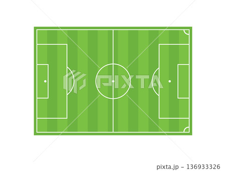 Top View of Green Soccer Field with White Markings Stock Illustration. 136933326
