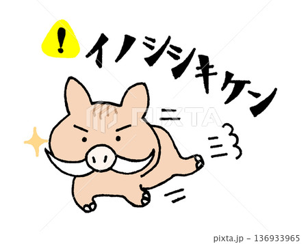 かわいいイノシシ危険のイラスト 136933965