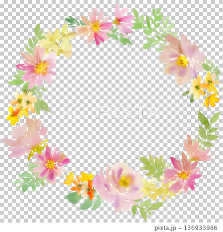 水彩抽象玫瑰與花環畫框 136933986