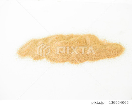 Sand Beach Isolated White Background Texture Summer Desert Zen Garden Coast Ocean for Vacation, Hot Summer Tropical Scene Chill Nature, Summer Time Yoga Holiday Dune Pile Dry Brown Heap Particle. 136934063