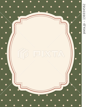 Greeting card vertical template green color with polka dot background with blank vintage frame Greeting card vertical template green color with polka dot background with blank vintage frame 136934562