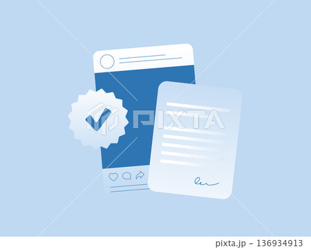 Influencer agreement contract, brand collaboration terms. Social media partnership document, digital marketing legal compliance for creators and agencies, modern flat business vector illustration 136934913