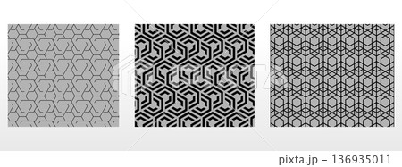 Geometric set of seamless black and gray patterns. Simple vector graphics Geometric set of seamless black and gray patterns. Simple vector graphics 136935011