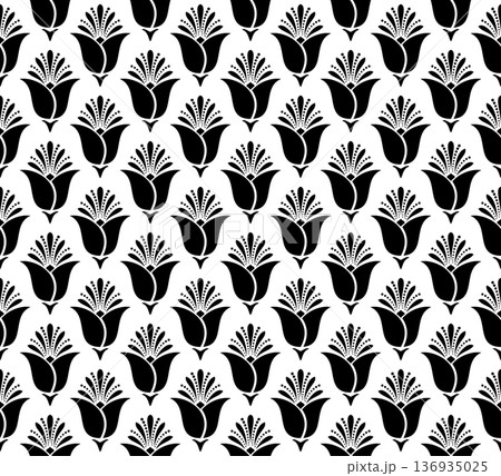 Flower geometric pattern. Seamless vector background. White and black ornament. Flower geometric pattern. Seamless vector background. White and black ornament. 136935025