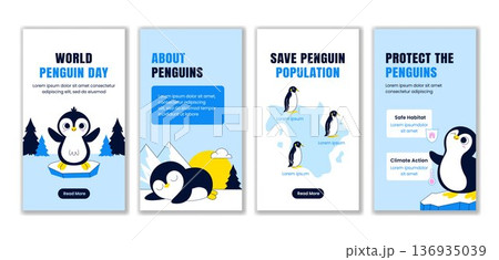 Hand Drawn Flat Cartoon Social Media Stories for World Penguin Day 136935039