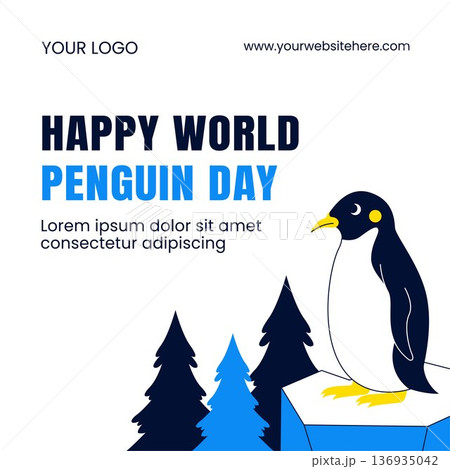 Flat Cartoon Hand Drawn Illustration for World Penguin Day Background Flat Cartoon Hand Drawn Illustration for World Penguin Day Background 136935042