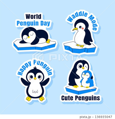 Label Design Flat Cartoon Hand Drawn for World Penguin Day Event 136935047