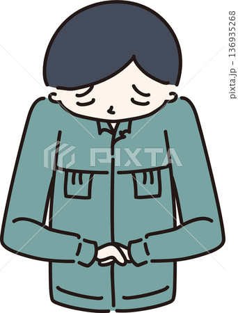 謝る作業服を着た男性のイラスト 緑色の制服 謝る作業服を着た男性のイラスト 緑色の制服 136935268