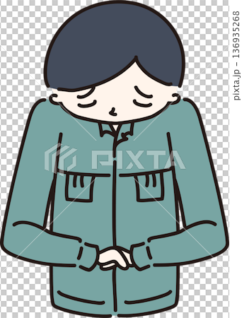 謝る作業服を着た男性のイラスト 緑色の制服 謝る作業服を着た男性のイラスト 緑色の制服 136935268