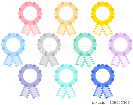 名札　ネームプレート　ロゼッタ　ロゼット　バッジ　花　リボン　カラフル　10色　幼稚園　お祝い　式 136935567