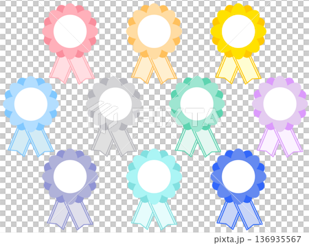 名札　ネームプレート　ロゼッタ　ロゼット　バッジ　花　リボン　カラフル　10色　幼稚園　お祝い　式 136935567