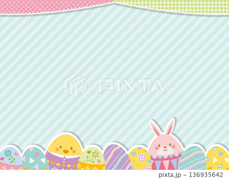 イースターエッグとうさぎのかわいいフレーム 136935642