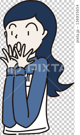 Illustration of a woman in work clothes looking surprised. Blue uniform Illustration of a woman in work clothes looking surprised. Blue uniform 136935654