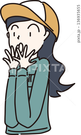 帽子をかぶり作業服を着た女性が驚いているイラスト 緑色の制服 帽子をかぶり作業服を着た女性が驚いているイラスト 緑色の制服 136935655