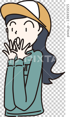 帽子をかぶり作業服を着た女性が驚いているイラスト 緑色の制服 帽子をかぶり作業服を着た女性が驚いているイラスト 緑色の制服 136935655