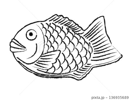 白黒のたい焼きのイラスト アイコン素材 136935689