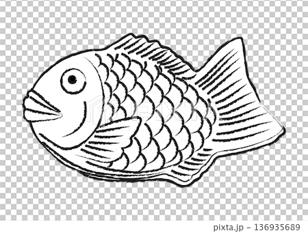Black and white Taiyaki illustration icon material 136935689