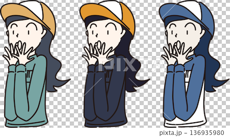 帽子をかぶり作業服を着た女性が驚いているイラスト カラバリセット 帽子をかぶり作業服を着た女性が驚いているイラスト カラバリセット 136935980