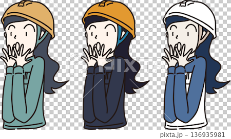 Illustration of a surprised woman wearing a helmet and work clothes - Color Bali Set Illustration of a surprised woman wearing a helmet and work clothes - Color Bali Set 136935981