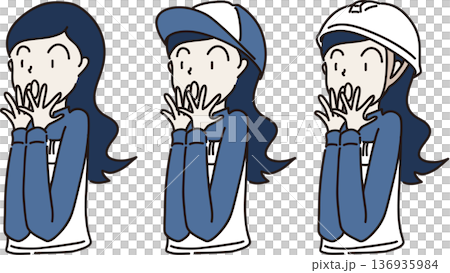Illustration of a surprised woman in work clothes Blue uniform set Illustration of a surprised woman in work clothes Blue uniform set 136935984