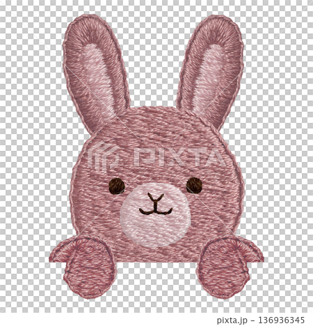[Rabbit stuffed animal with face sticking out] Hand-embroidered illustration material 136936345