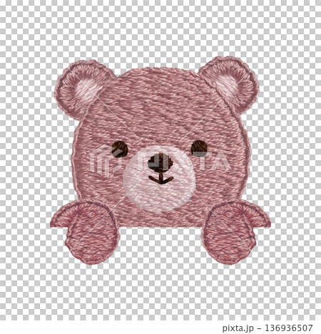 [Teddy bear showing its face] Hand-embroidered illustration material 136936507