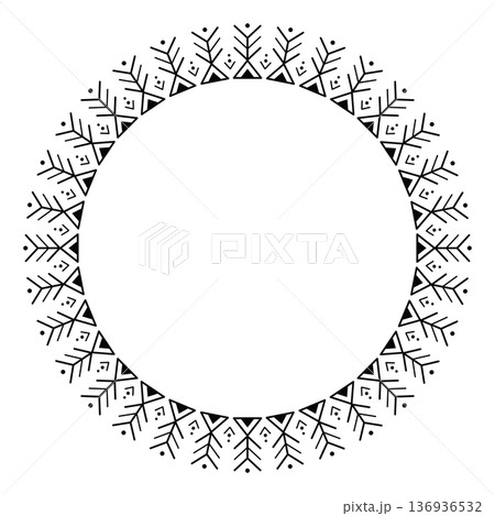 Seamless round tribal geometric ornament frame ethnic symbolic line elements. 136936532