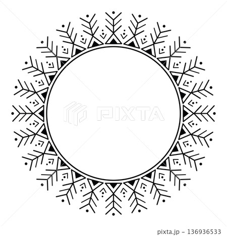 Seamless round tribal geometric ornament frame ethnic symbolic line elements. 136936533