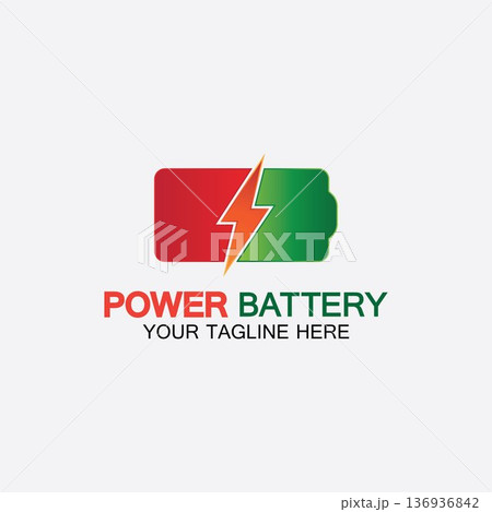 Power Battery Logo icon vector illustration Design Template.Battery Charging vector icon.Battery power and flash lightning bolt logo 136936842