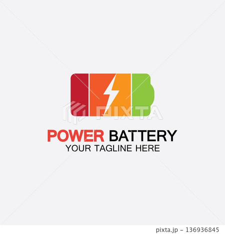 Power Battery Logo icon vector illustration Design Template.Battery Charging vector icon.Battery power and flash lightning bolt logo 136936845