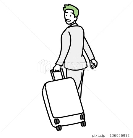 イラスト素材: スーツを着てキャリーバッグを引く男性の後ろ姿 イラスト素材: スーツを着てキャリーバッグを引く男性の後ろ姿 136936952