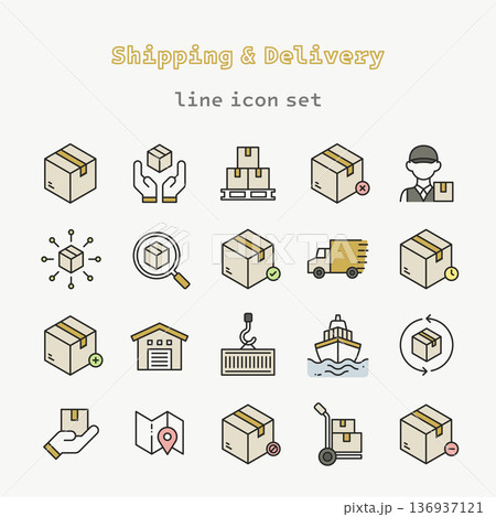 Professional logistics and global delivery service line icon set for shipping business 136937121