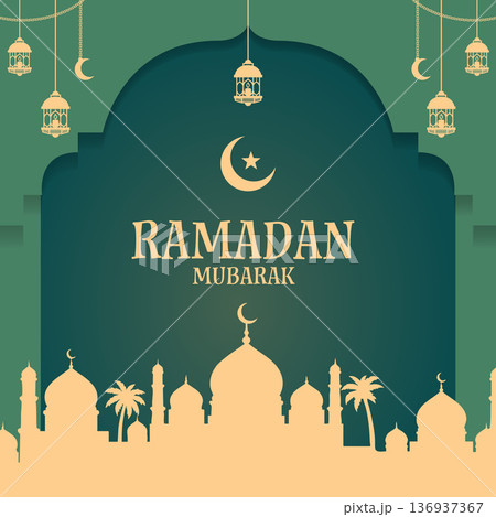 Ramadan Mubarak Greeting Islamic Background with Golden Lantern Ramadan Mubarak Greeting Islamic Background with Golden Lantern 136937367