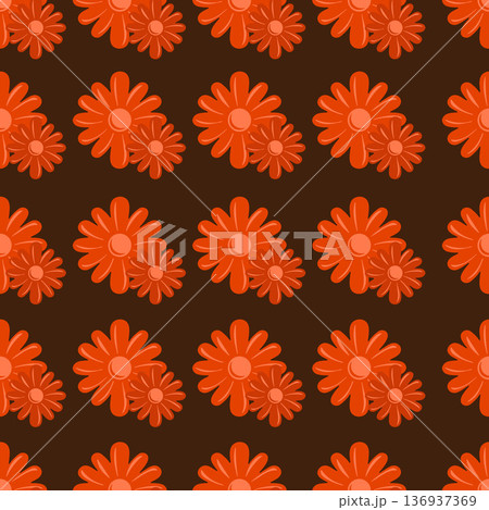 Orange Flower Seamless Pattern Hand Drawn Daisy Background. 136937369
