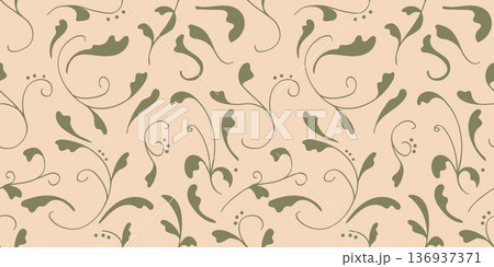 Seamless Pattern Botanical Green Leaves on Beige Background.Vector Illustration Seamless Pattern Botanical Green Leaves on Beige Background.Vector Illustration 136937371
