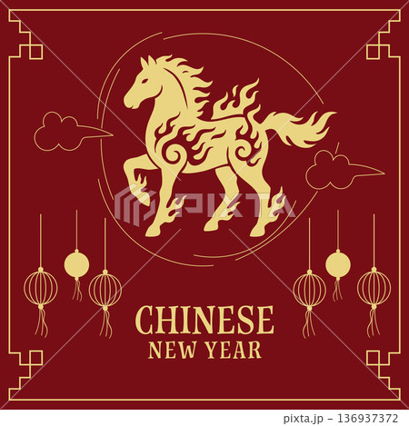 Chinese New Year 2026 Greeting Card Horse Year Chinese New Year 2026 Greeting Card Horse Year 136937372