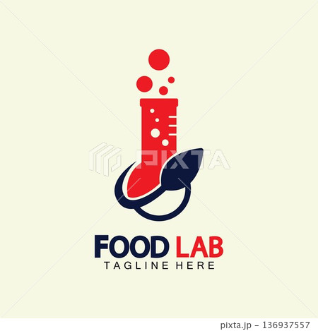 Food Lab logo vector icon illustration design template. lab logo.Lab test tube with spoon and fork. 136937557