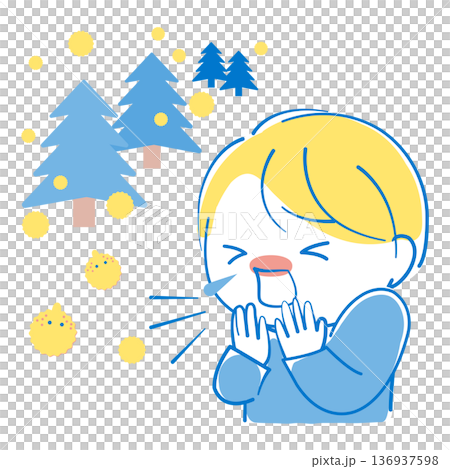 花粉症でくしゃみをしている男の子 136937598