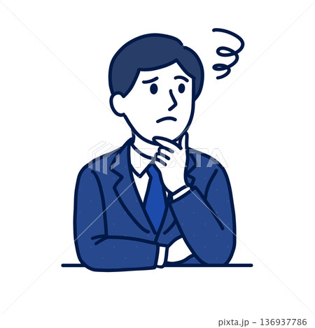 仕事の進め方について悩む男性社員 仕事の進め方について悩む男性社員 136937786
