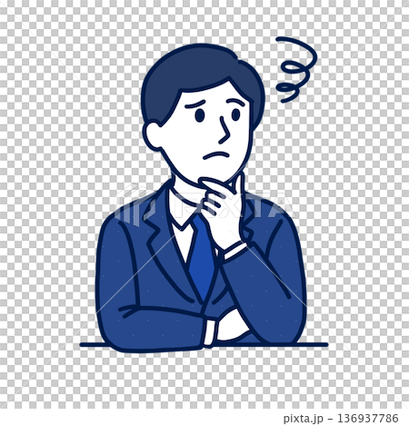 仕事の進め方について悩む男性社員 仕事の進め方について悩む男性社員 136937786