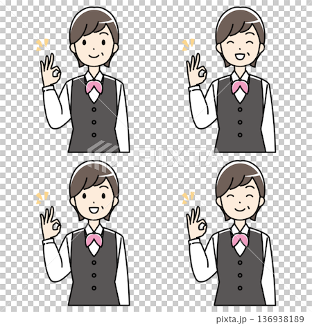 笑顔でOKサインをする制服のシニア女性のイラスト 笑顔でOKサインをする制服のシニア女性のイラスト 136938189