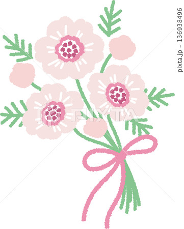 薄いピンク色のアネモネのブーケのイラスト 薄いピンク色のアネモネのブーケのイラスト 136938496