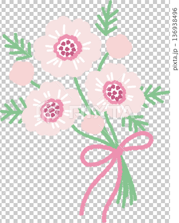 薄いピンク色のアネモネのブーケのイラスト 薄いピンク色のアネモネのブーケのイラスト 136938496