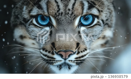 Close-up of lynx with piercing blue eyes in winter 136938579